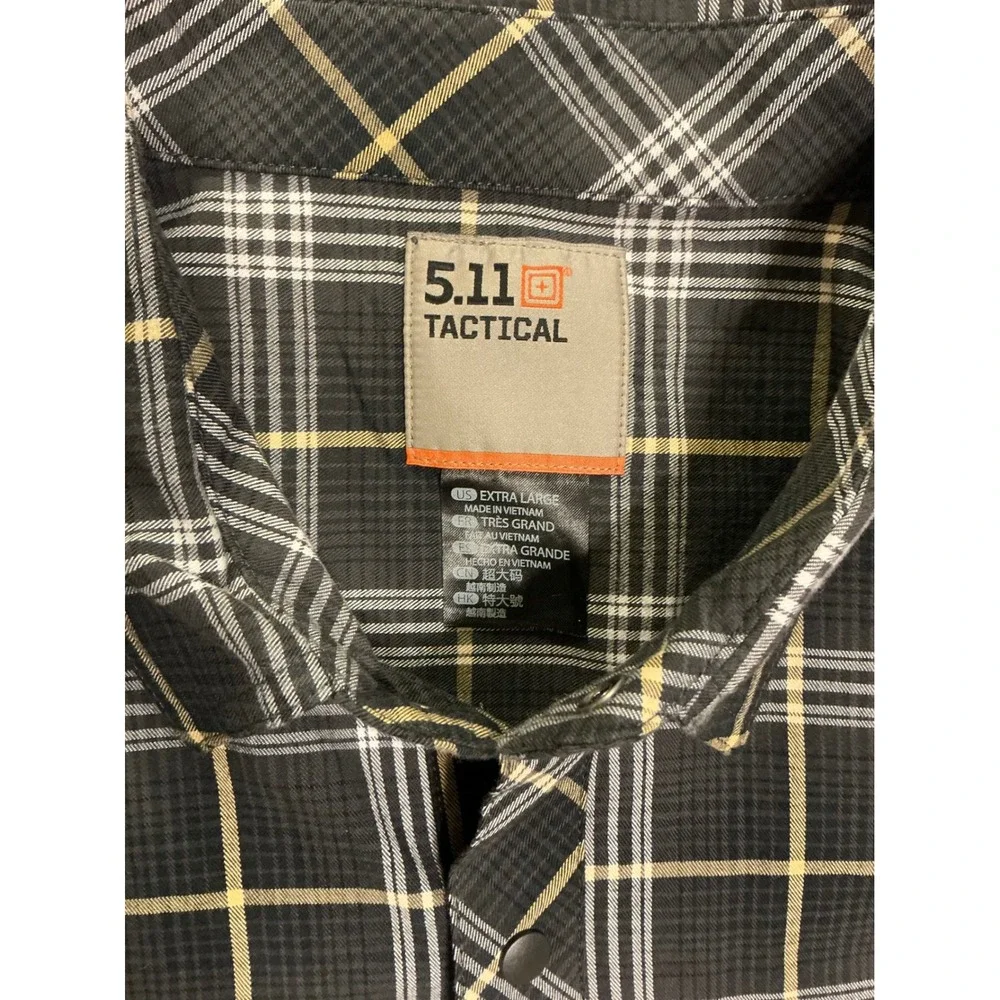 5.11 Tactical Gunner Plaid Shirt XL Black Gray Long Sleeve‎ Snap Front Outdoor